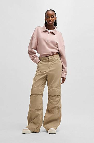 Cargo nohavice BOSS Cotton Twill Wide-Leg Cargo Trousers Béžová | 50530833, 1