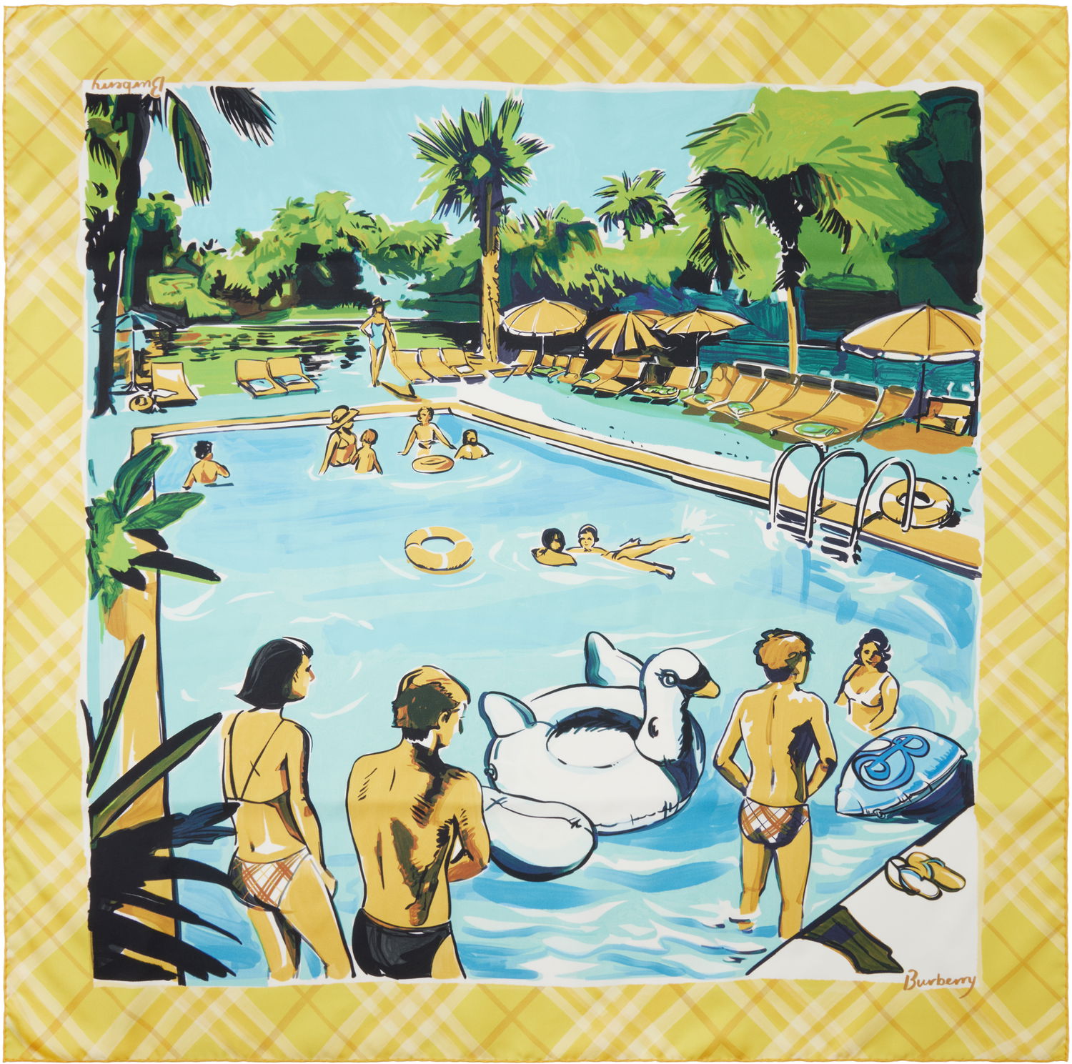 Šál Burberry Burberry Pool Party Print Silk Scarf Žltá | 8108249, 0