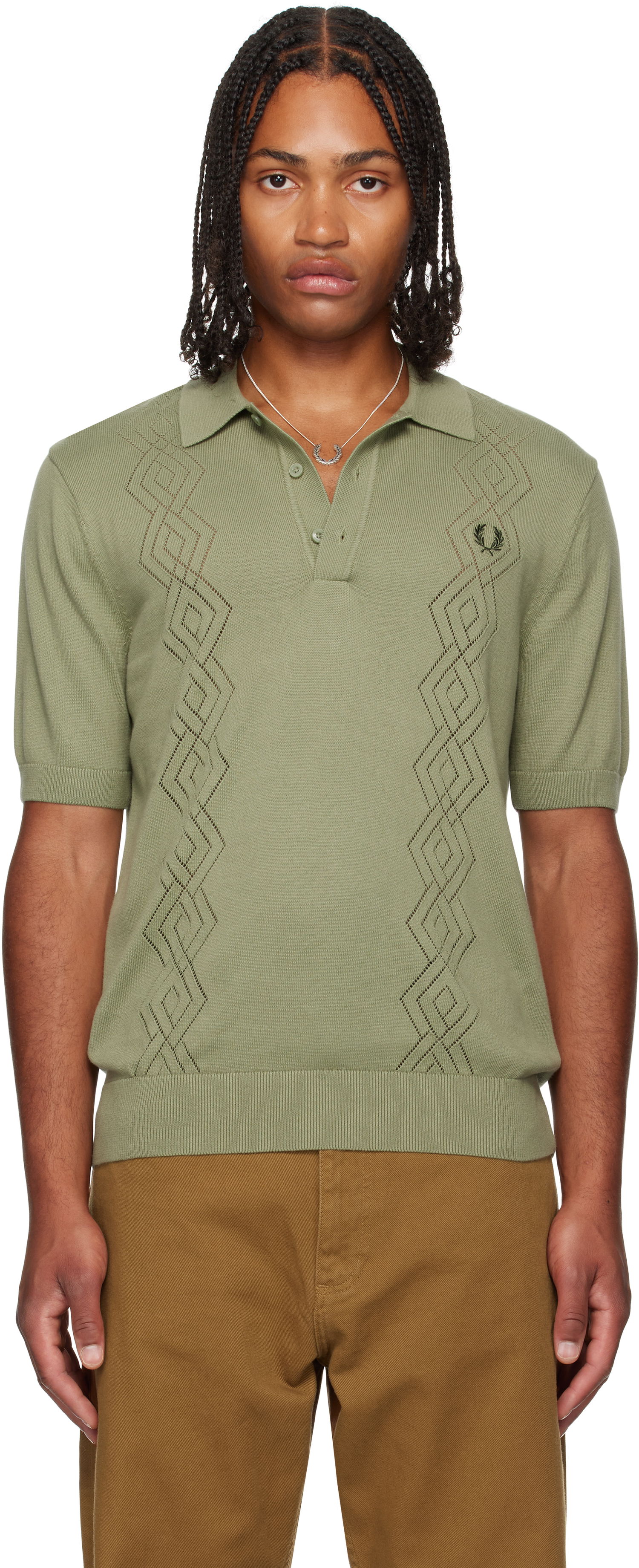 Polo tričko Fred Perry Fred Perry Knitted Pointelle Polo Zelené | K9749, 0