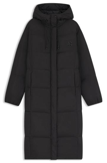 Prešívaná bunda BOSS Long-length hooded down jacket with stacked-logo print Čierna | 50546355