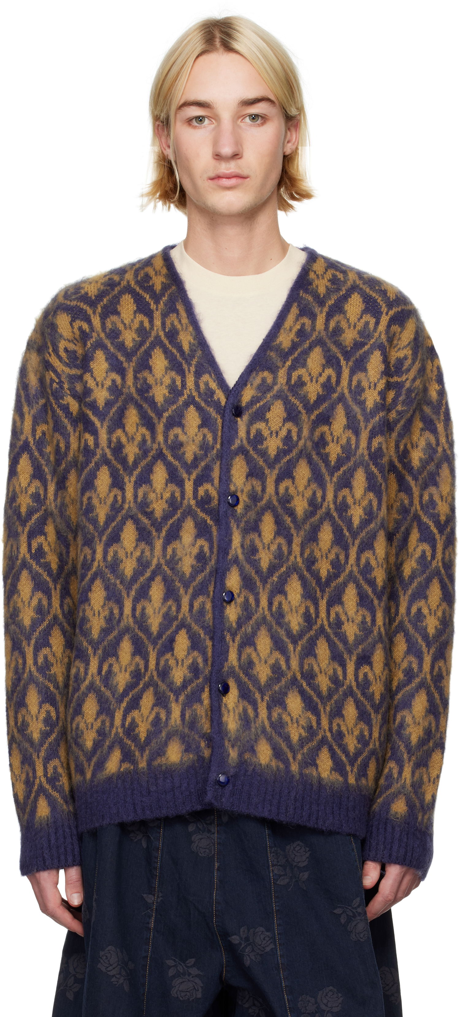 Sveter Needles Mohair Ornament Cardigan Fialová | PU311, 0