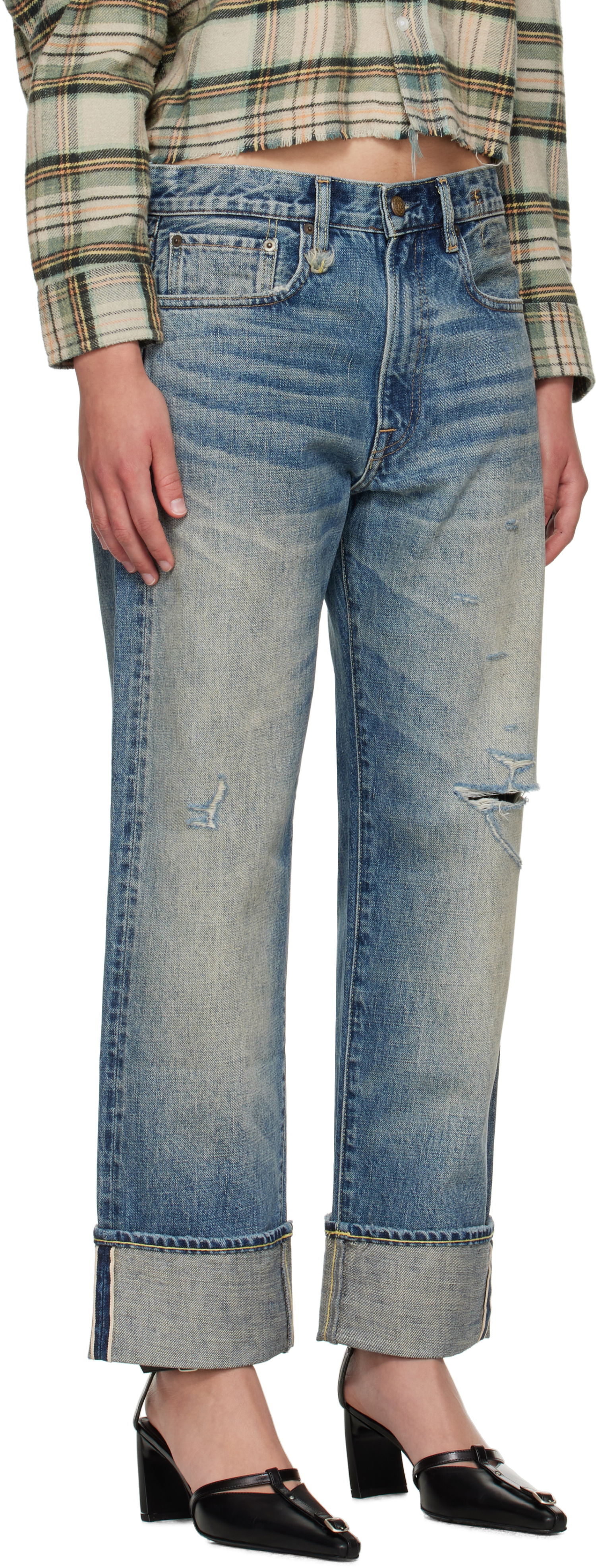 Džínsy R13 R13 Cuffed Boyfriend Jeans Modrá | R13WD196-D324C, 1