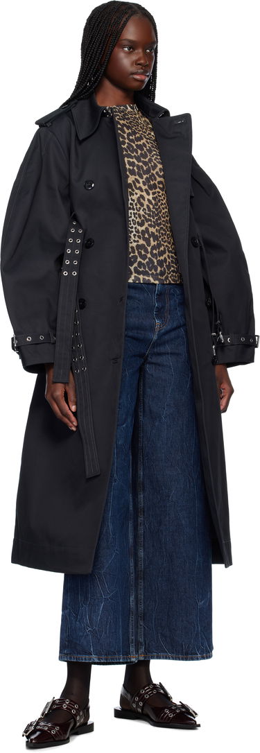 Trenčkot GANNI Ganni Bonded Cotton Trench Coat Čierna | W0395, 3