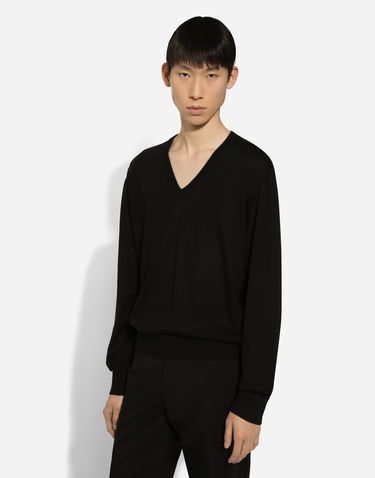 Sveter Dolce & Gabbana Dolce & Gabbana Cashmere V-Neck Sweater Čierna | GX413TJAWLAN0000, 3