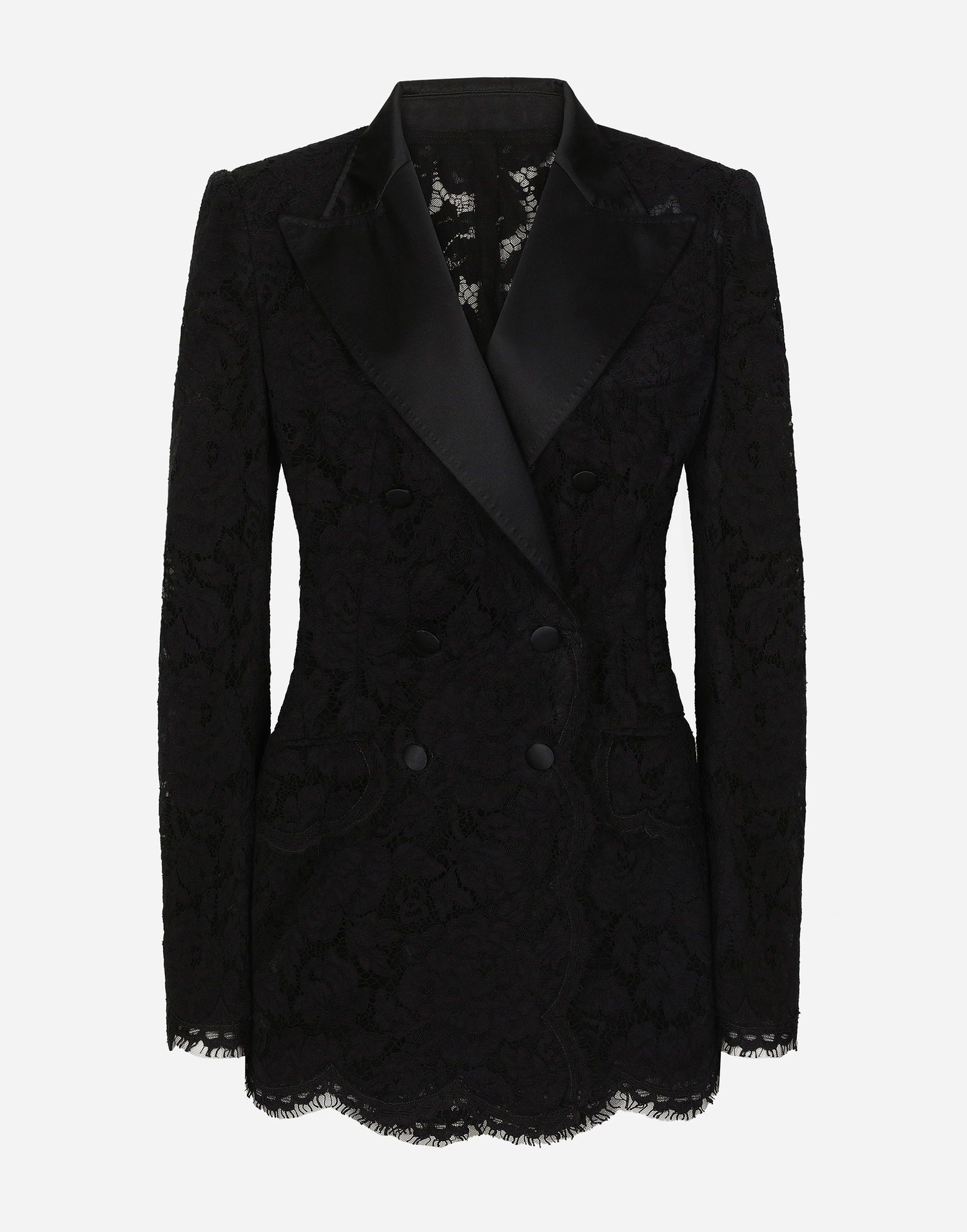 Bunda Dolce & Gabbana Double-breasted Floral Lace Turlington-fit Jacket Čierna | F29TRTHLM7LN0000, 0