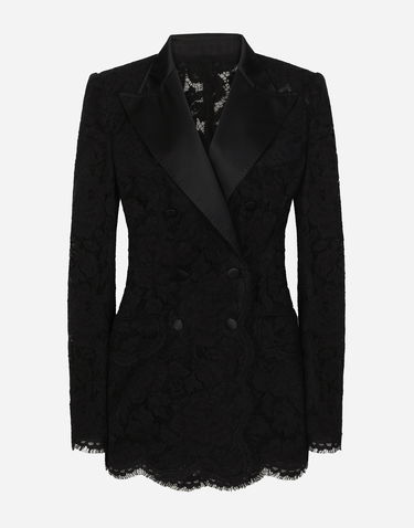 Bunda Dolce & Gabbana Double-breasted Floral Lace Turlington-fit Jacket Čierna | F29TRTHLM7LN0000, 0