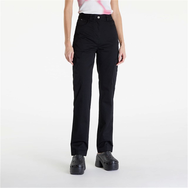 Jeans Woven Label High Rise Straight Pant Black