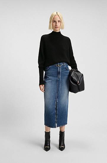 Sveter BOSS Relaxed-fit mock-neck sweater in a wool blend Čierna | 50548251, 1