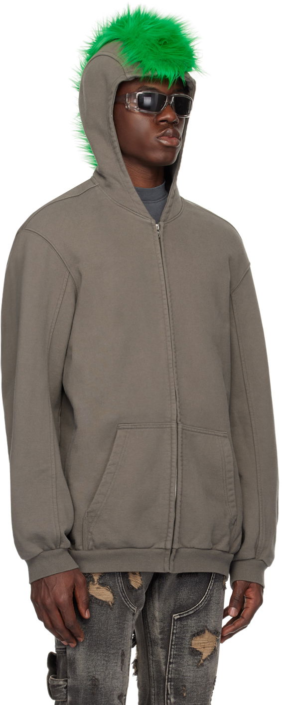 Mikina We11done Faux-Fur Zip-Up Hoodie Šedá | WD-TJ1-24-884-U-CH, 1