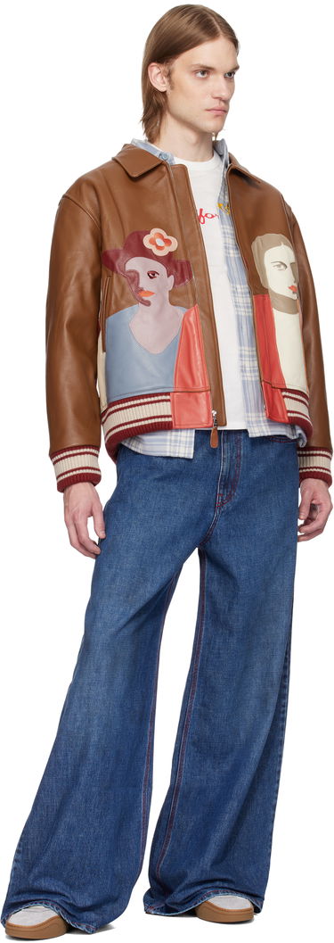 Bomber bunda KidSuper KidSuper Patchwork Portraits Leather Varsity Jacket Hnedá | SS25-OW-03, 3