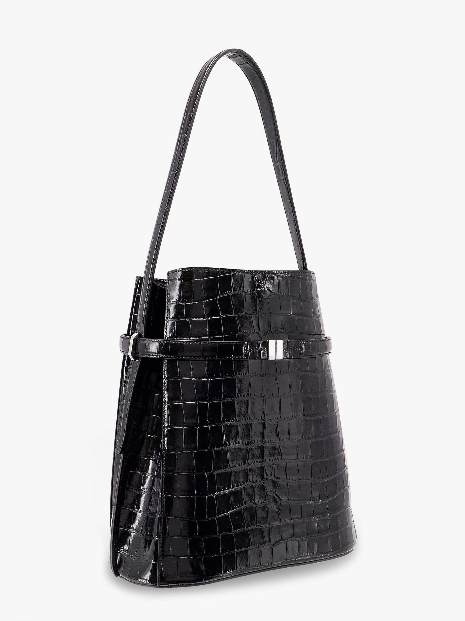 Belted Croc-Effect Leather Shoulder Bag