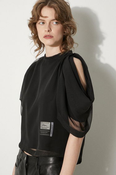 Crop Top UNDERCOVER Undercover Pullover Sheer Sleeve Top Čierna | UC1D1803.2, 4