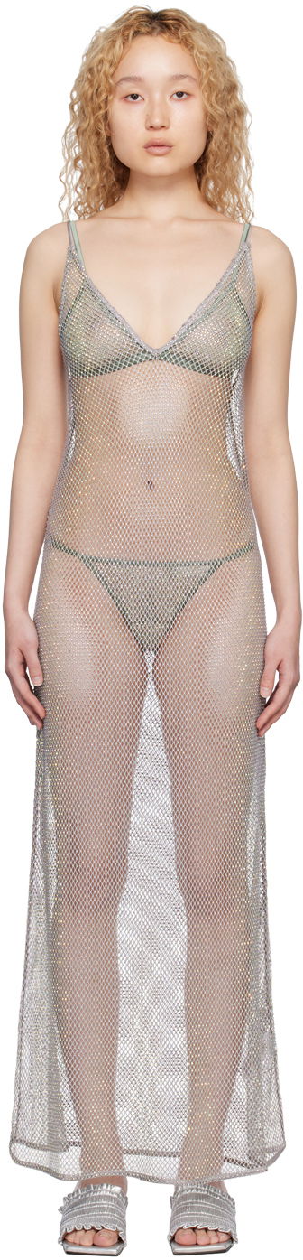 Šaty GANNI Embellished Midi Dress Metalická | F7870