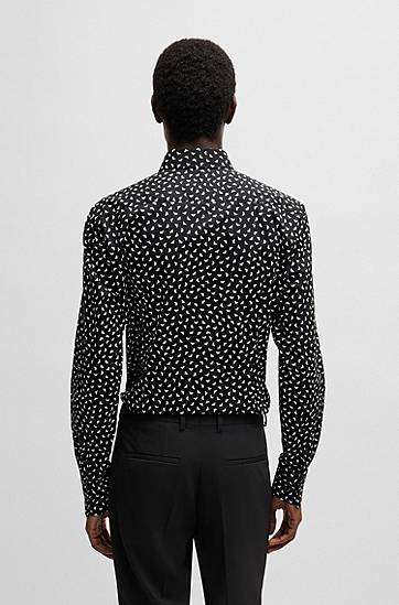 Košeľa BOSS Slim-Fit Printed Cotton Poplin Shirt Čierna | 50534068, 1
