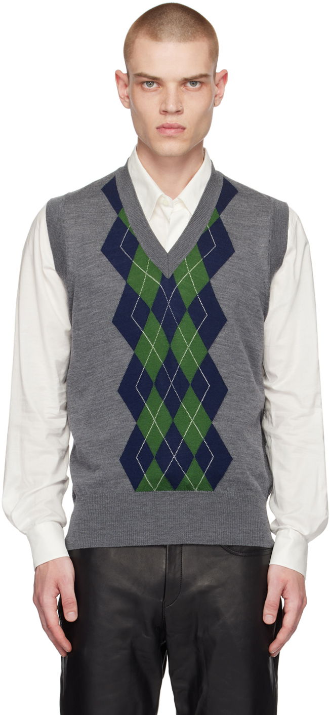 Sveter AMI Argyle Vest Šedá | HKS703.KN0005, 0