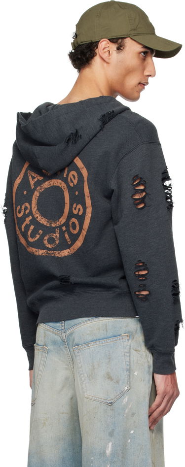 Mikina Acne Studios Acne Studios Distressed Zip-Up Hoodie Šedá | CI0183-, 2
