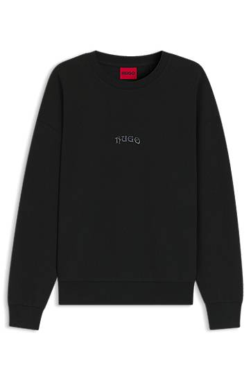 Mikina BOSS Cotton-blend crew-neck sweatshirt with embroidered logo Čierna | 50546800