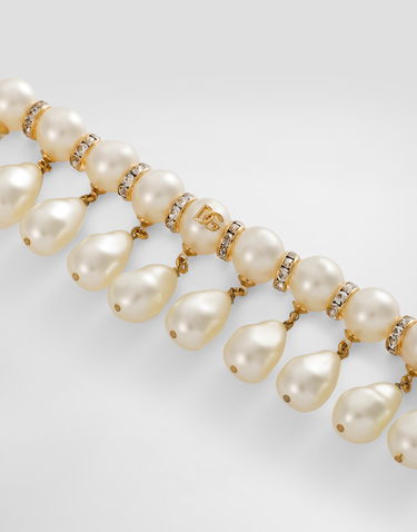 Náramok Dolce & Gabbana Pearl And Crystal Embellished Bracelet With Logo Metalická | WBR2Y2W1111W0111, 2