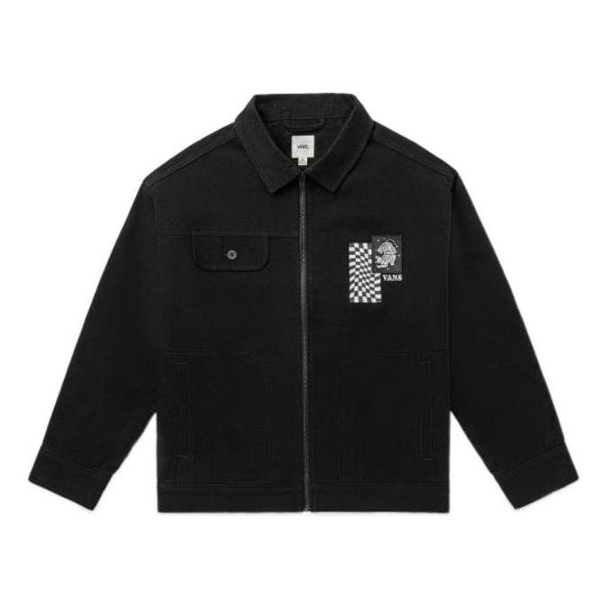 Bunda Vans Printing Embroidered Lapel Zip Jacket Čierna | VN0A7Q19BLK, 0