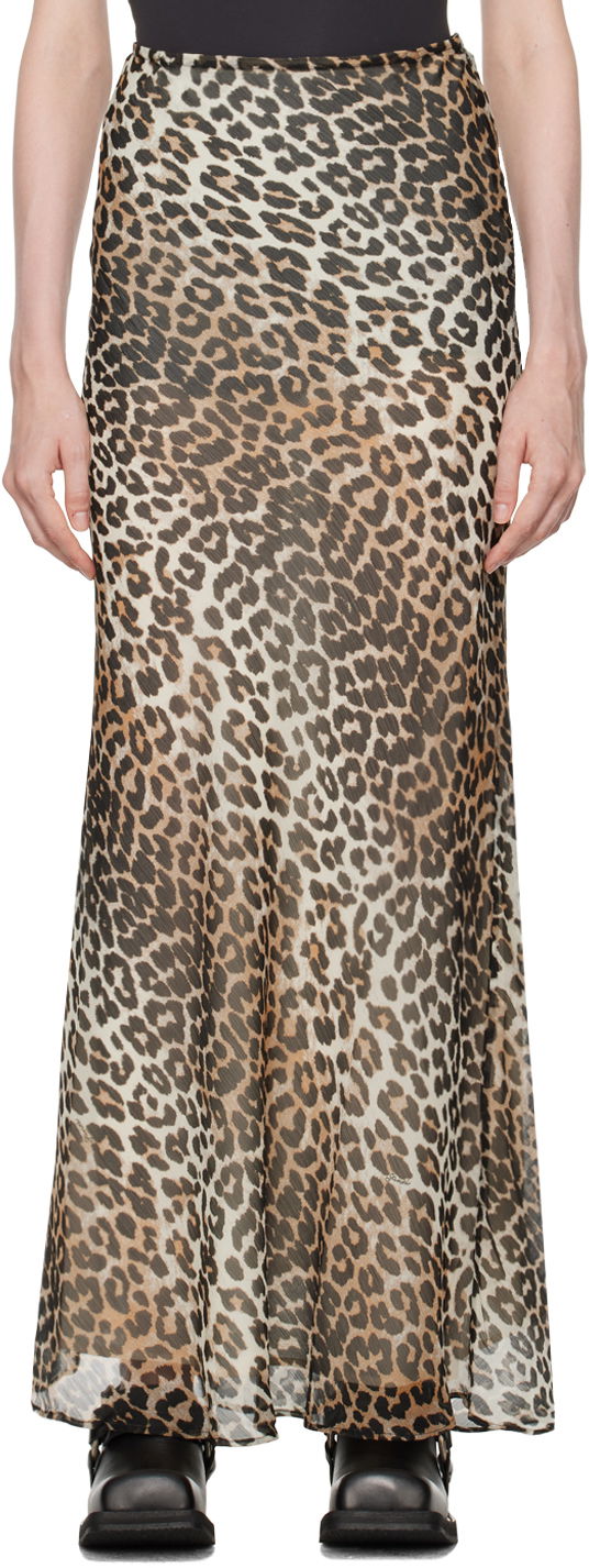 Sukňa GANNI Brown Leopard Print Maxi Skirt Béžová | F9306