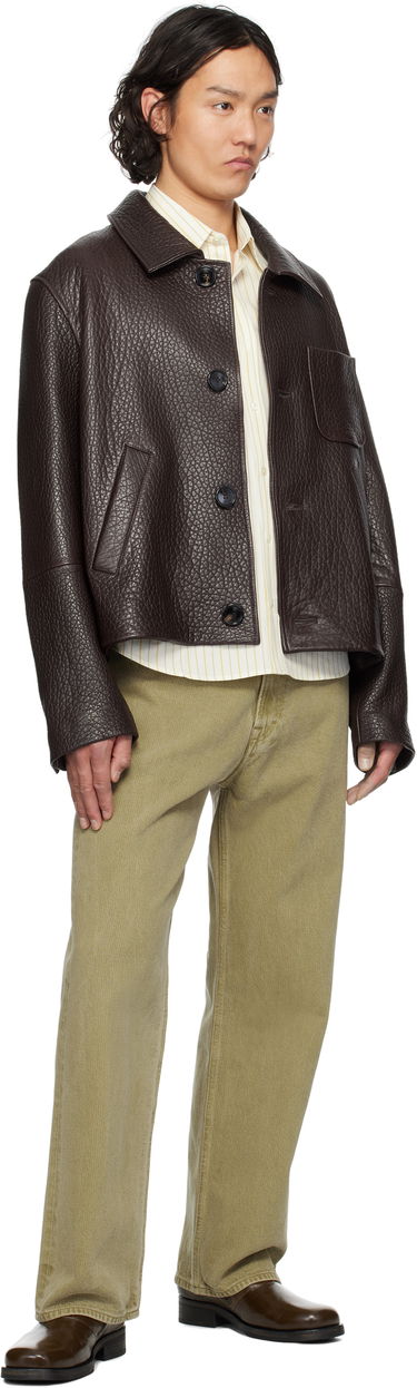 Bunda AMI AMI Paris Buttoned Leather Jacket Hnedá | UJK270.LH0050, 3