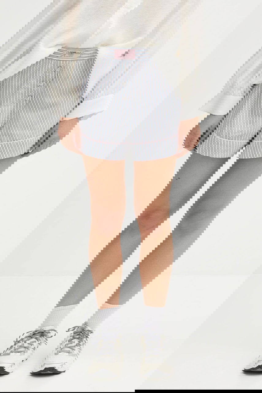 Šortky GANNI GANNI Yarn Dyed Stripe Elasticated High Waist Shorts Modrá | W0388, 0