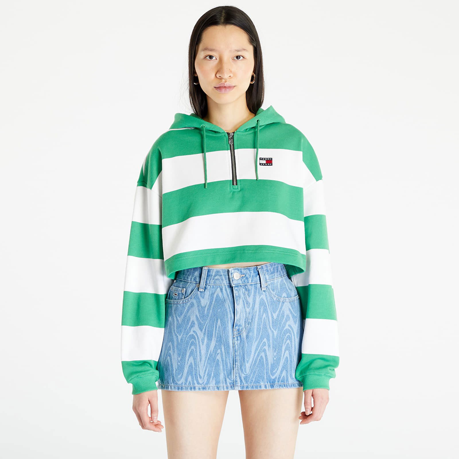 Crop Stripe 1/4 Zip Hoodie