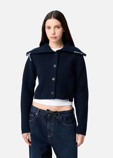 Sveter AXEL ARIGATO Celine Cropped Ribbed Knit Cardigan Navy | A3359001, 9