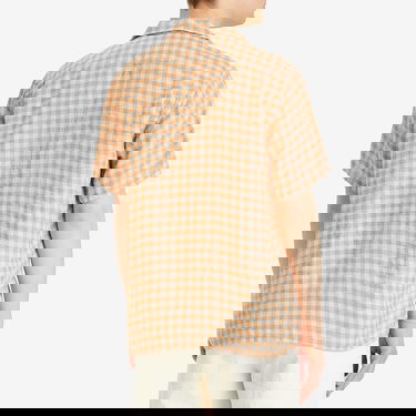 Košeľa BEAMS Beams Plus Open Collar Panama Plaid Linen Shirt, Size Large Oranžová | 3801-0179-139-45, 3
