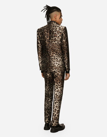 Súprava Dolce & Gabbana Double-breasted Leopard-design Jacquard Suit Hnedá | GKSGMTFJSCNS8350, 2