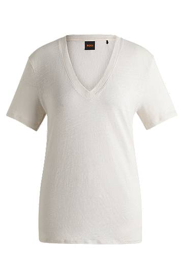 Tričko BOSS Linen V-Neck Tee Biela | 50538645, 0