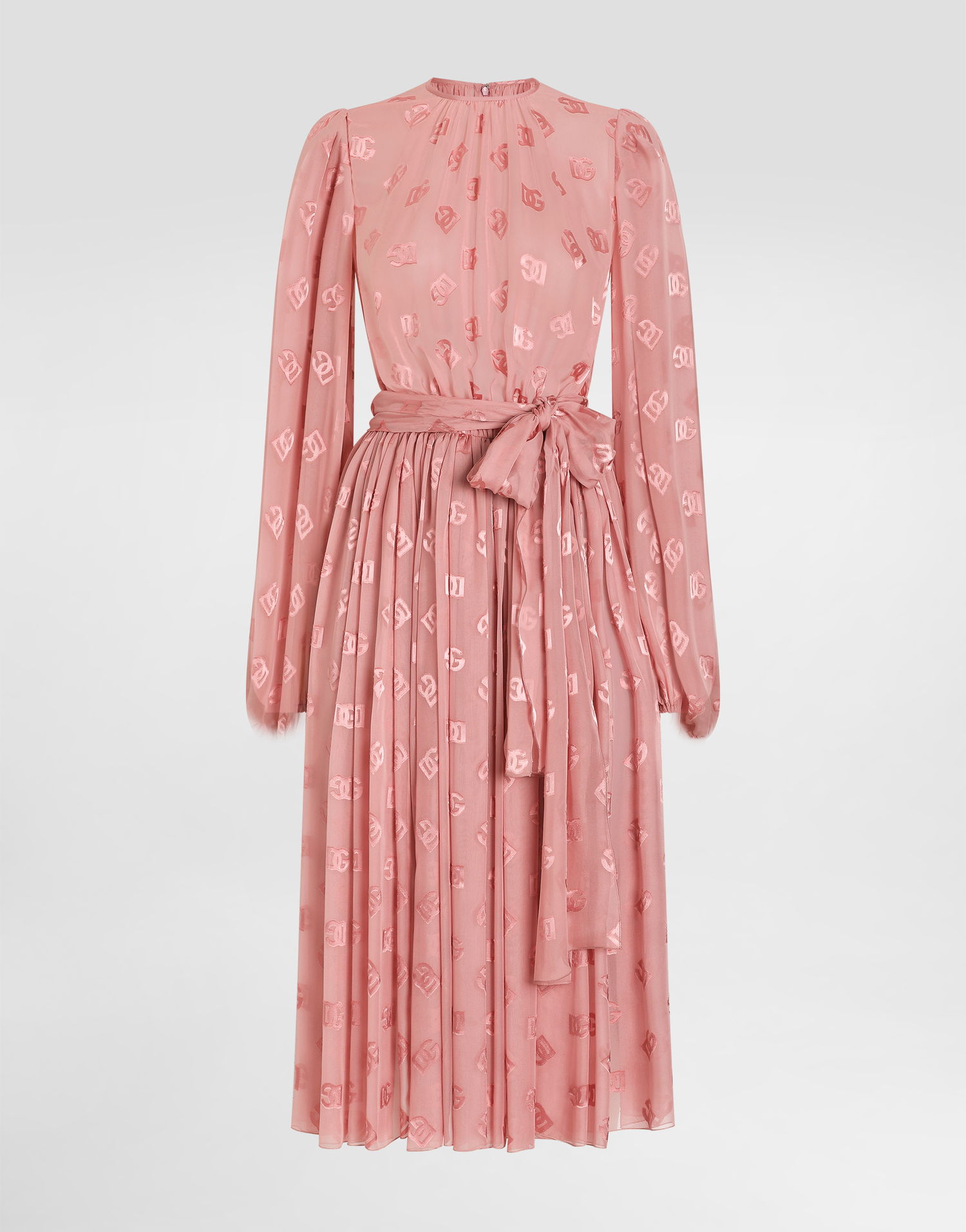 Šaty Dolce & Gabbana Dolce & Gabbana Devore Silk Jacquard Calf-Length Dress with DG Logo Ružová | F6AOJTFJTBRF0473, 0