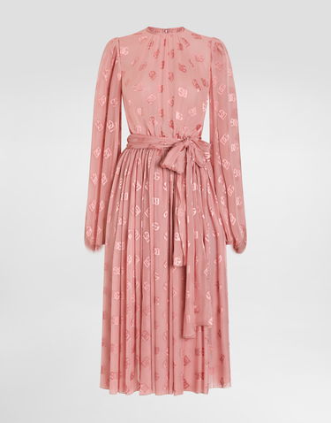 Šaty Dolce & Gabbana Dolce & Gabbana Devore Silk Jacquard Calf-Length Dress with DG Logo Ružová | F6AOJTFJTBRF0473, 0