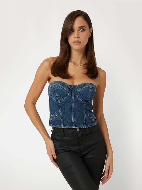 Tielko GUESS Denim Bustier Top Modrá | W4PH0TD5JT1, 0