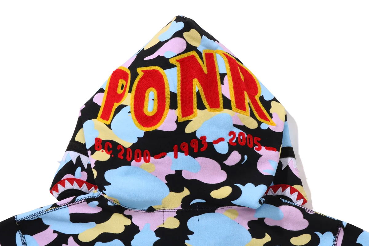 Bape New Multi Camo 2nd Shark Full Zip Hoodie Black