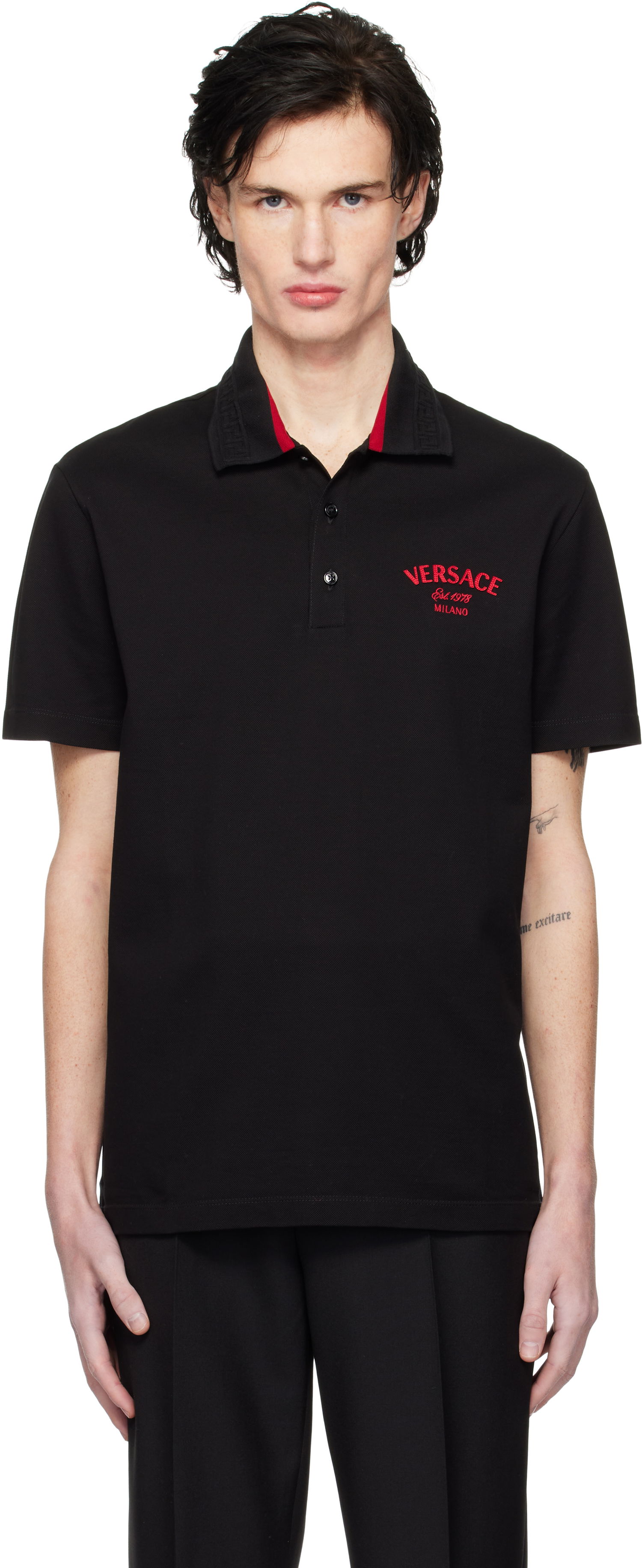 Polo tričko Versace Embroidered Stamp Polo Čierna | 1013906_1A12348, 0