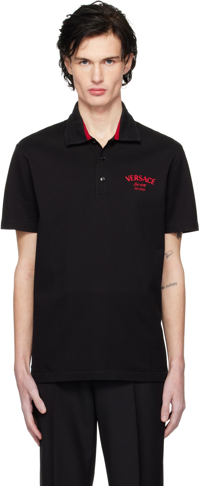 Polo tričko Versace Embroidered Stamp Polo Čierna | 1013906_1A12348