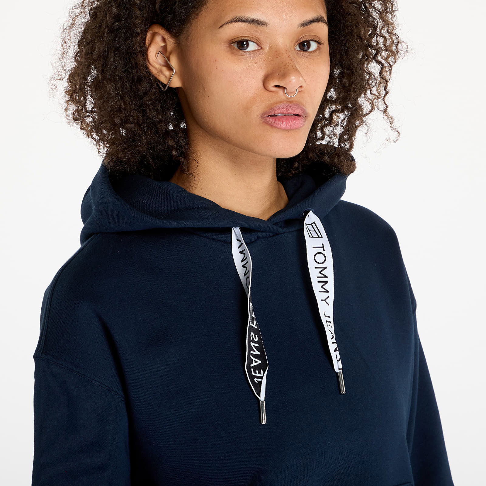 Boxy Logo Drawcord Hoodie Navy