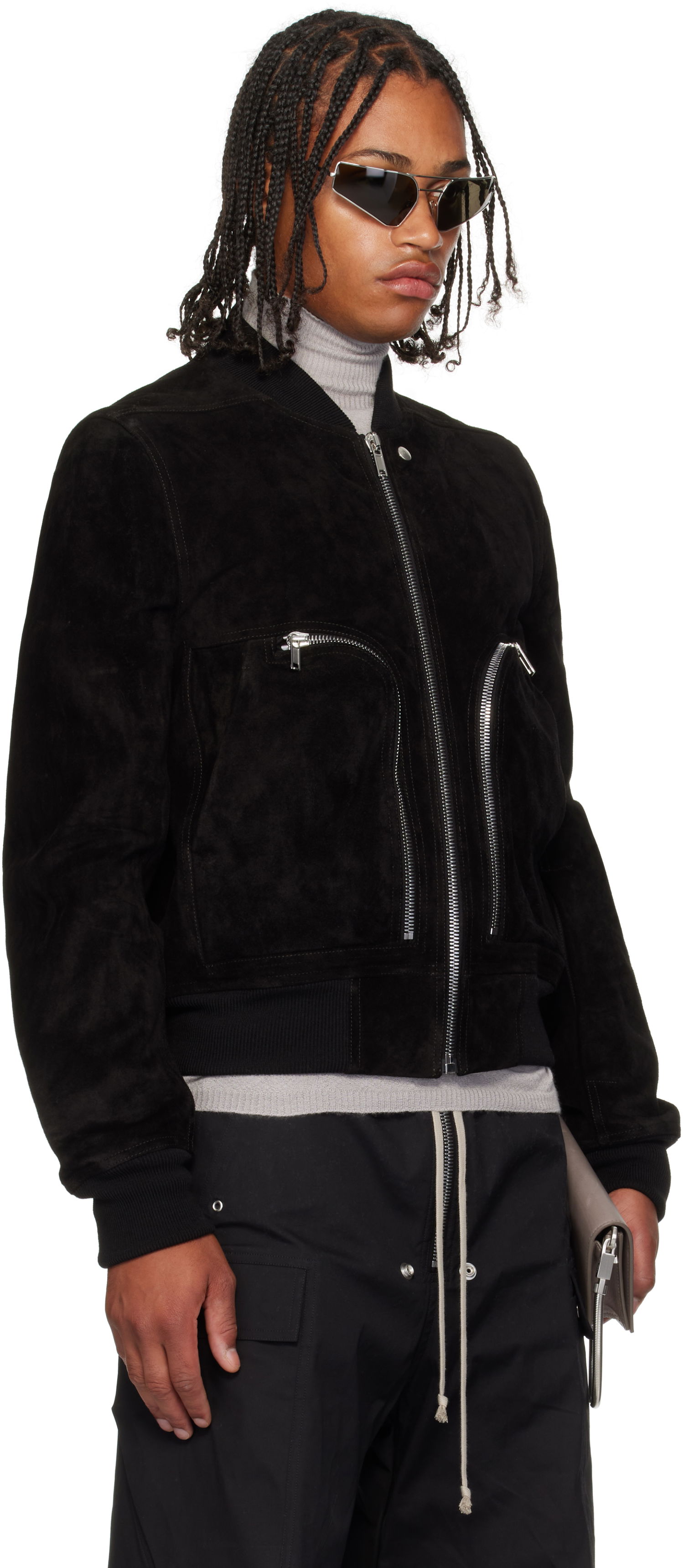 Bomber bunda Rick Owens Rick Owens Concordians Bauhaus Suede Flight Jacket Čierna | RU02E1749 LCS, 1