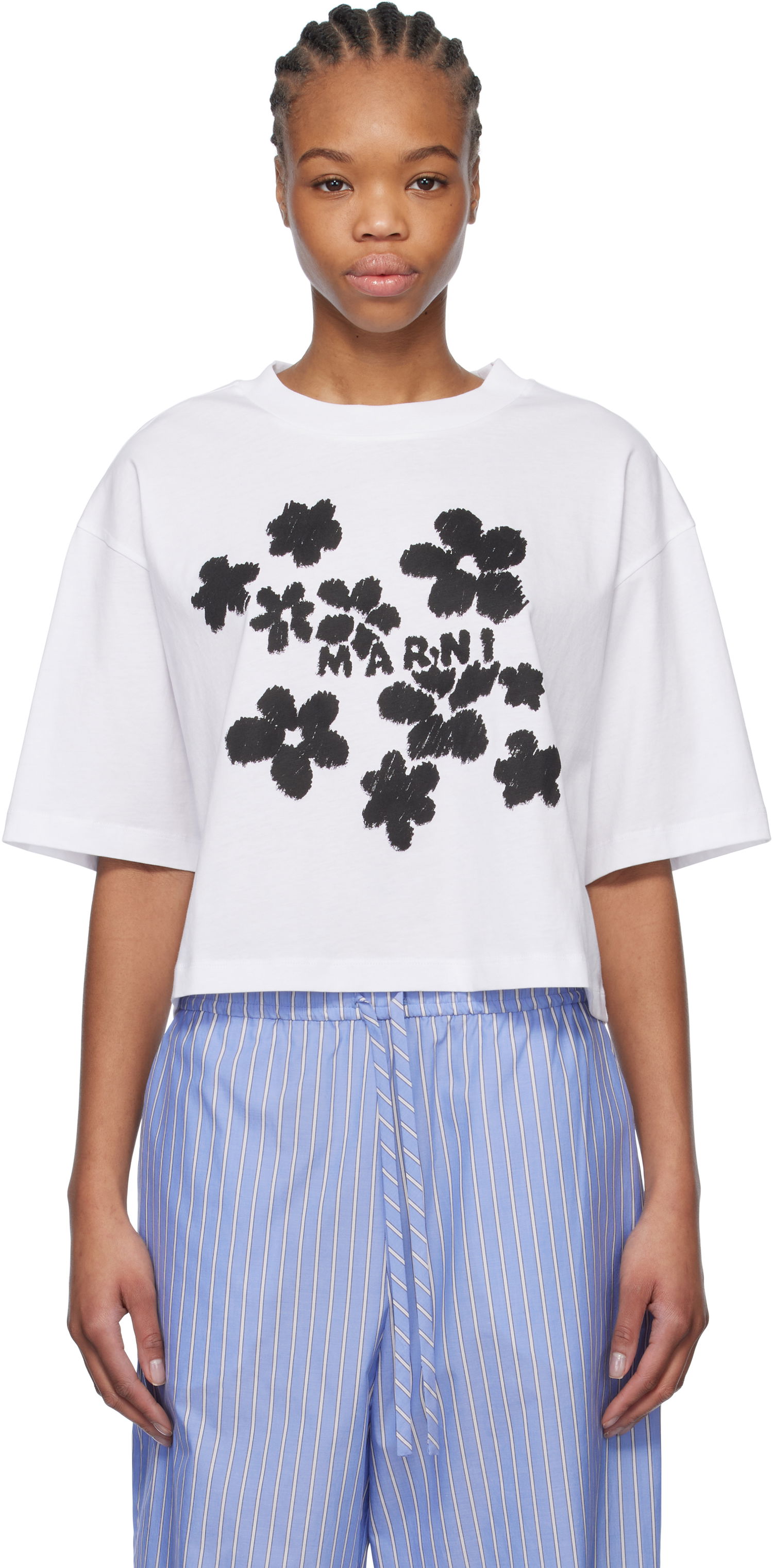 Crop Top Marni Marni Daisy Garden Print Cropped T-Shirt Biela | THJE0333P4 USCX40, 0