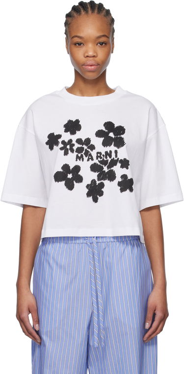 Crop Top Marni Marni Daisy Garden Print Cropped T-Shirt Biela | THJE0333P4 USCX40, 0