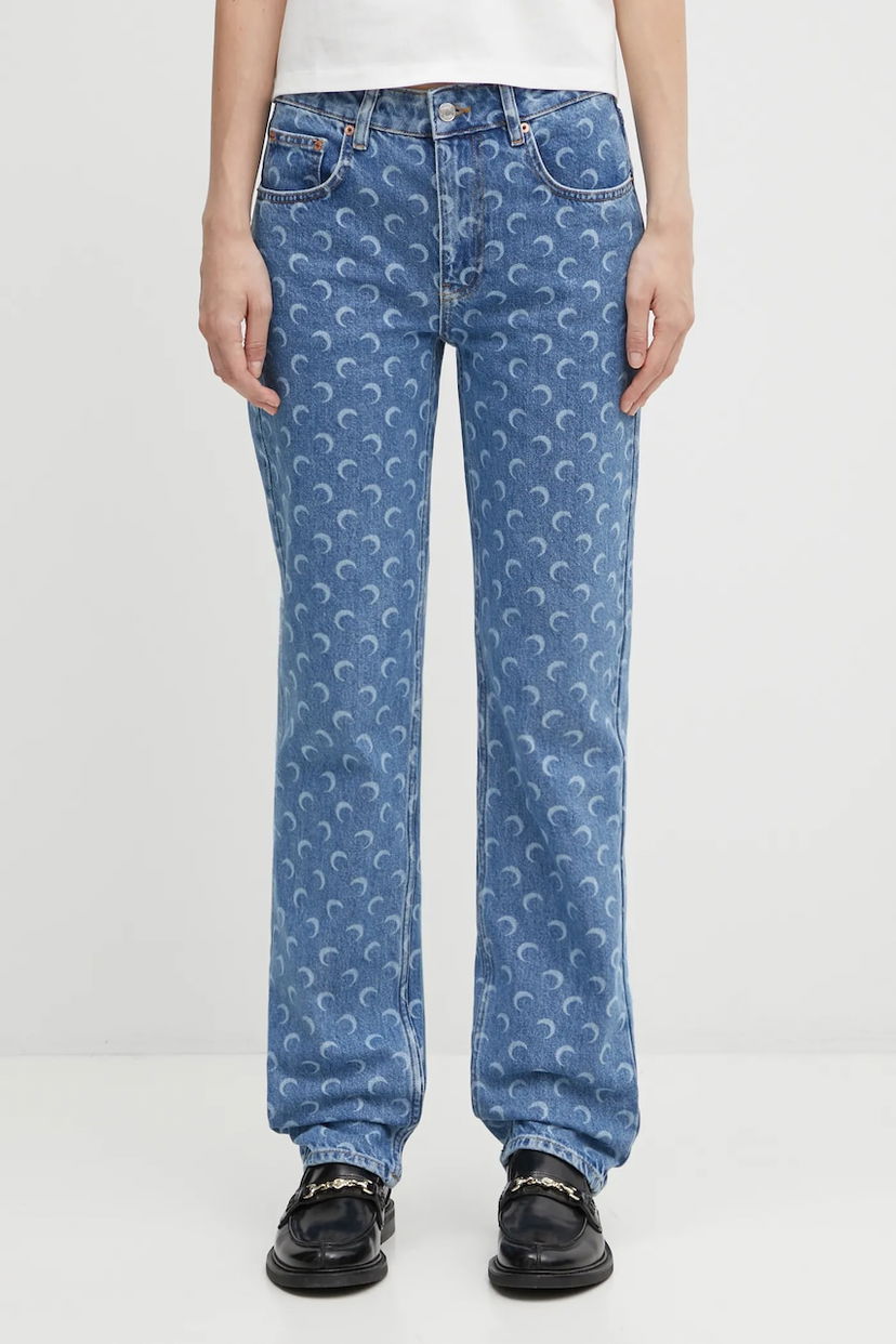 Džínsy Marine Serre Marine Serre Moon Laser Denim Straight Medium Waist Modrá | WPA128BCDEN0002