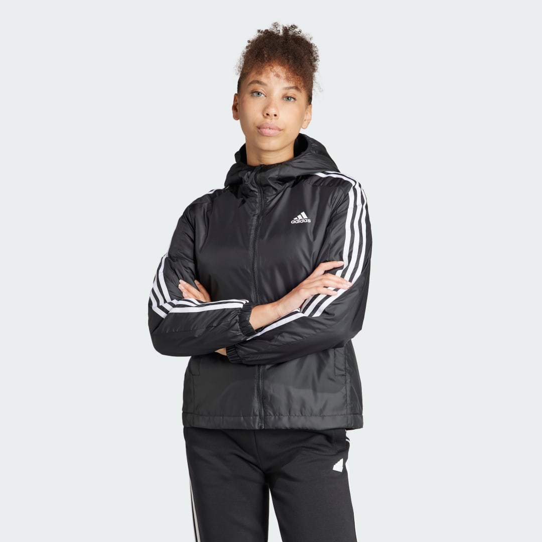 Bunda adidas Performance Essentials 3-Stripes Insulated Hooded Jacket Čierna | IN3288, 0