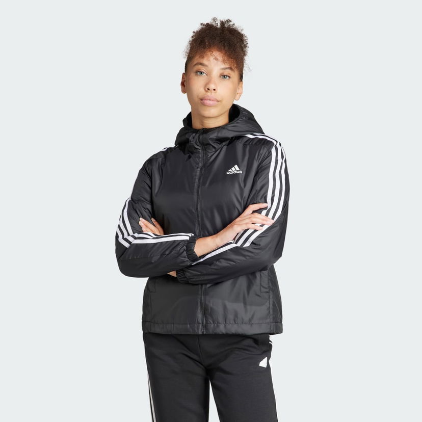 Bunda adidas Performance Essentials 3-Stripes Insulated Hooded Jacket Čierna | IN3288