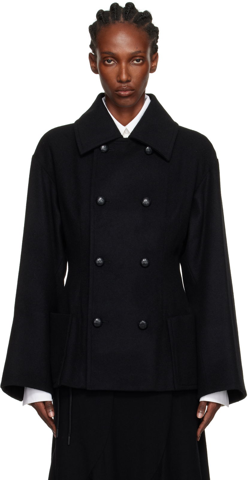 Kabáty Yohji Yamamoto Yohji Yamamoto Darts Pea Coat Čierna | FM-J53-103