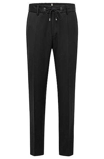 Nohavice BOSS Slim-Fit Virgin-Wool Serge Trousers Čierna | 50469169, 0
