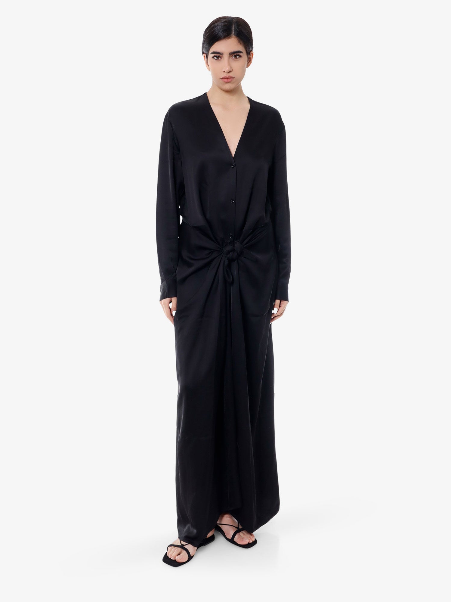 Šaty TOTEME Draped Long Sleeve Maxi Shirt Dress by Čierna | 242WRD1730FB0160001, 1