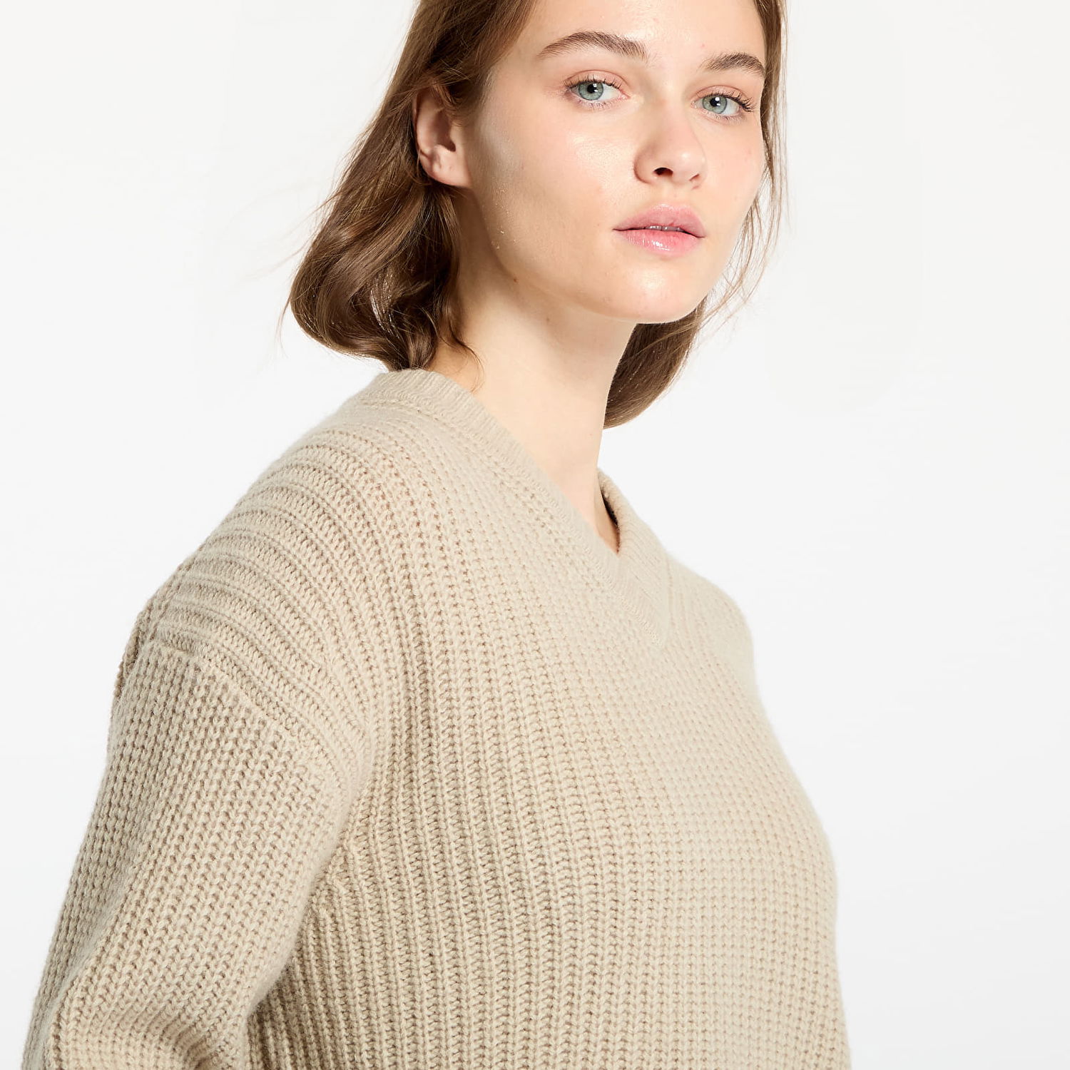 Sveter CALVIN KLEIN Chunky V-Neck Sweater Pelican Béžová | J20J224635 PD7, 1