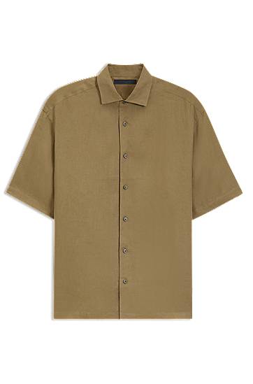 Košeľa BOSS BECKHAM x BOSS Relaxed-Fit Linen Shirt Hnedá | 50549180, 0