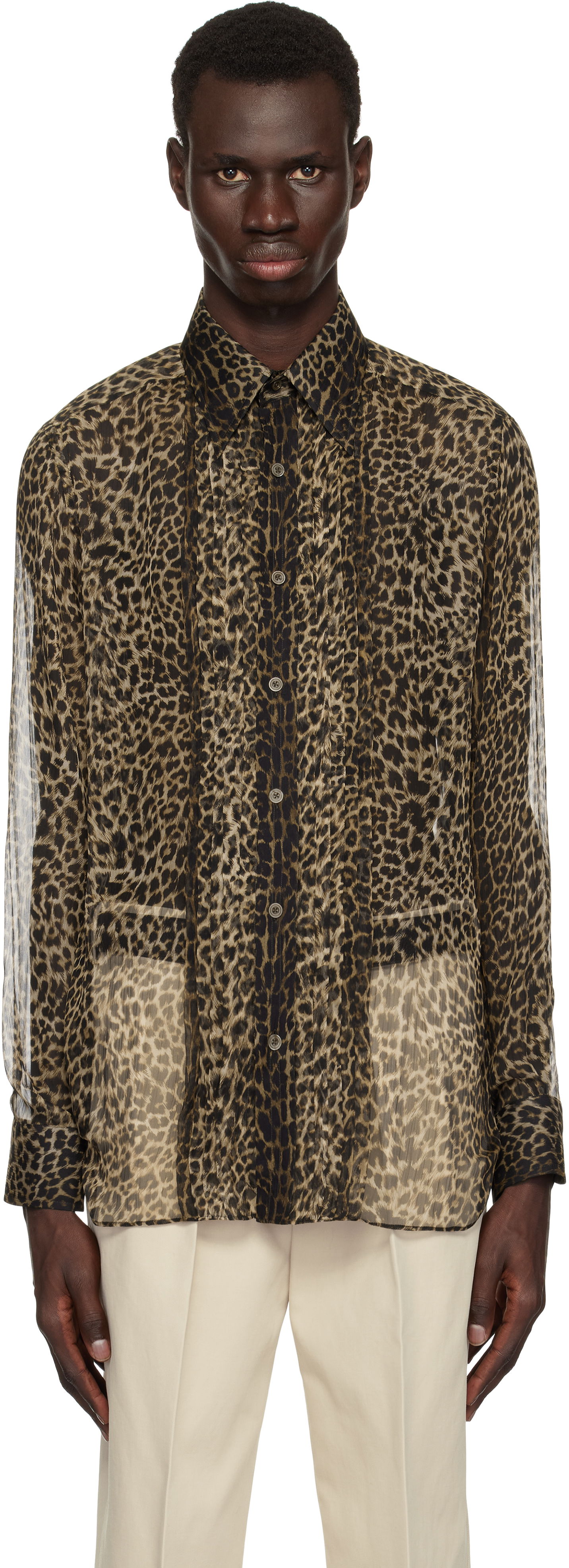 Košeľa Tom Ford TOM FORD Leopard Plisse Shirt Hnedá | HSA001-FMS051S25, 0